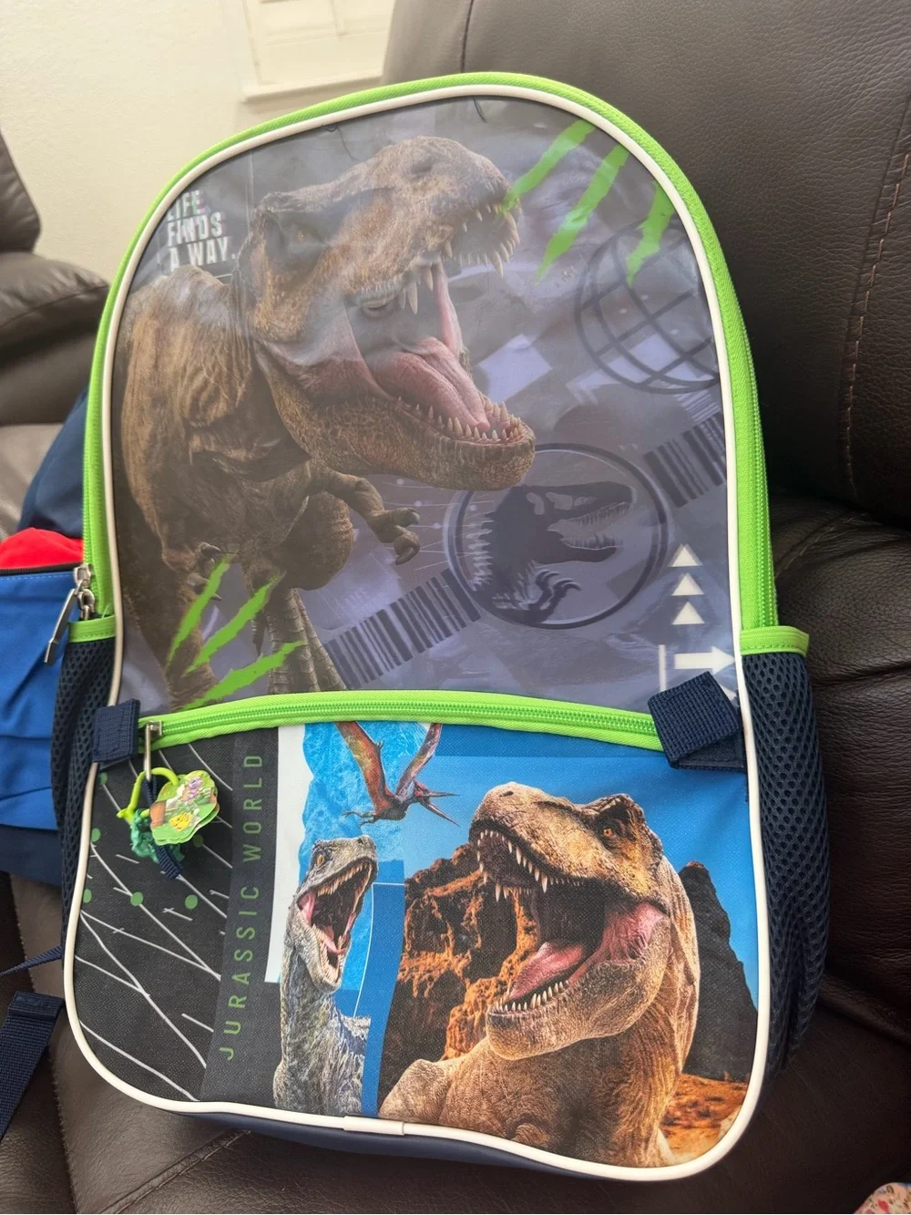 Jurassic World / Jurassic Park Kids Dinosaur Backpack – Blue & Lime Green T-Rex